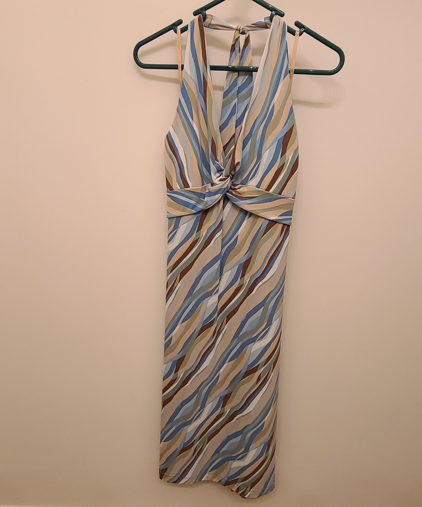 BCBG Maxazria Medium Halter, Modern Striped Dress